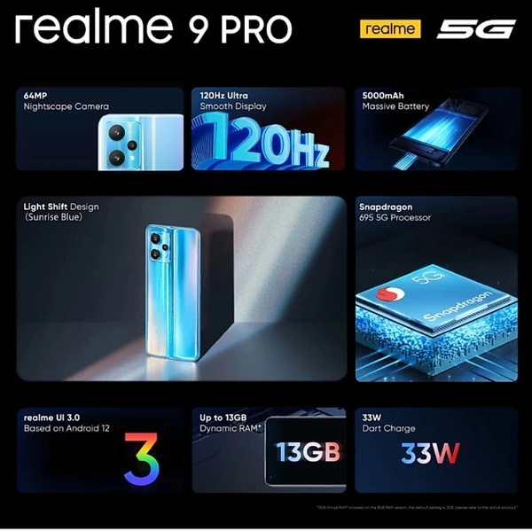 realme 9 Pro 5G (Sunrise Blue, 128 GB) (6 GB RAM)