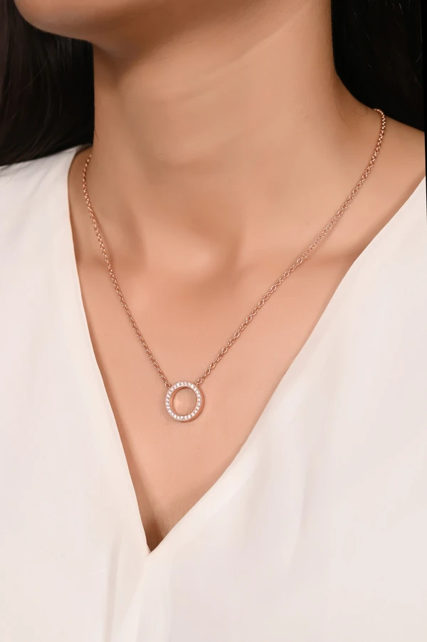 Mira Circle Of Sparkle - Rose Gold, Pendent Length: 20 Inch, Pendent