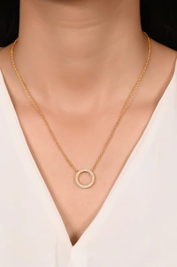 Mira Circle Of Sparkle - Yellow Gold, Pendent Length: 20 Inch, Pendent