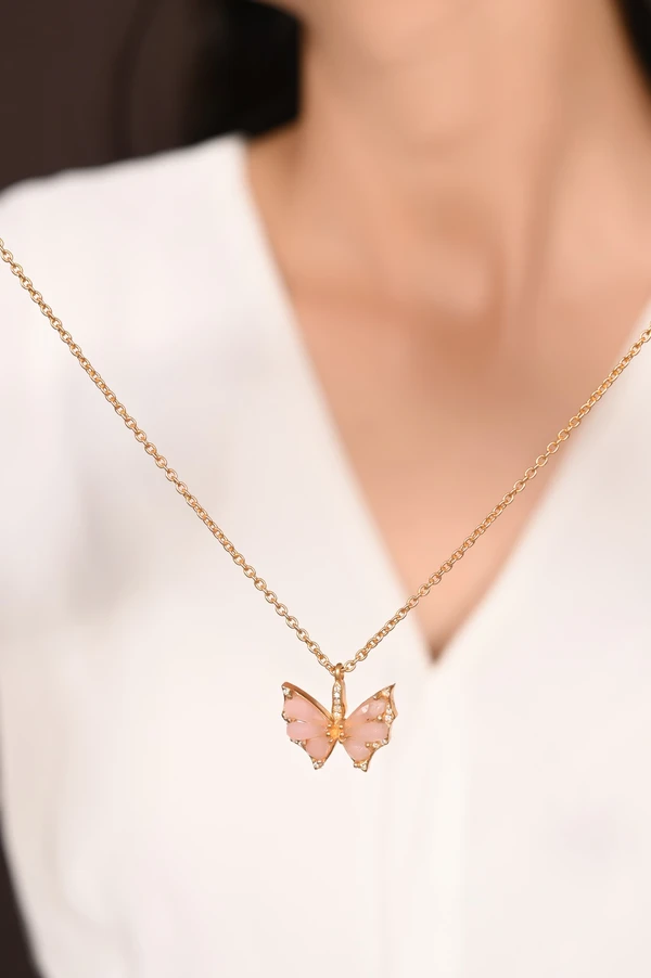 Mira Crystal Haze Butterfly Pendent  - Yellow Gold, Pendent Length: 20 Inch, Pendent