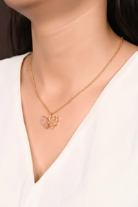 Mira Crystal Haze Butterfly Pendent  - Yellow Gold, Pendent Length: 20 Inch, Pendent