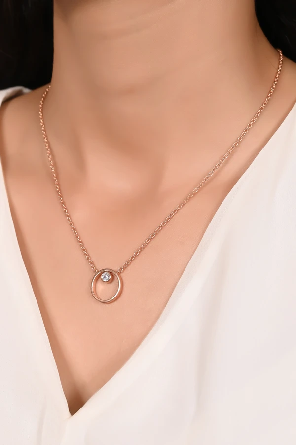 Mira Crystal Circle Pendent  - Rose Gold, Pendent Length: 20 Inch, Pendent