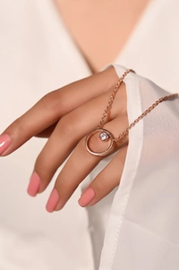 Mira Crystal Circle Pendent  - Rose Gold, Pendent Length: 20 Inch, Pendent