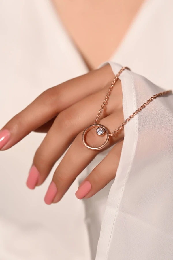 Mira Crystal Circle Pendent  - Rose Gold, Pendent Length: 20 Inch, Pendent