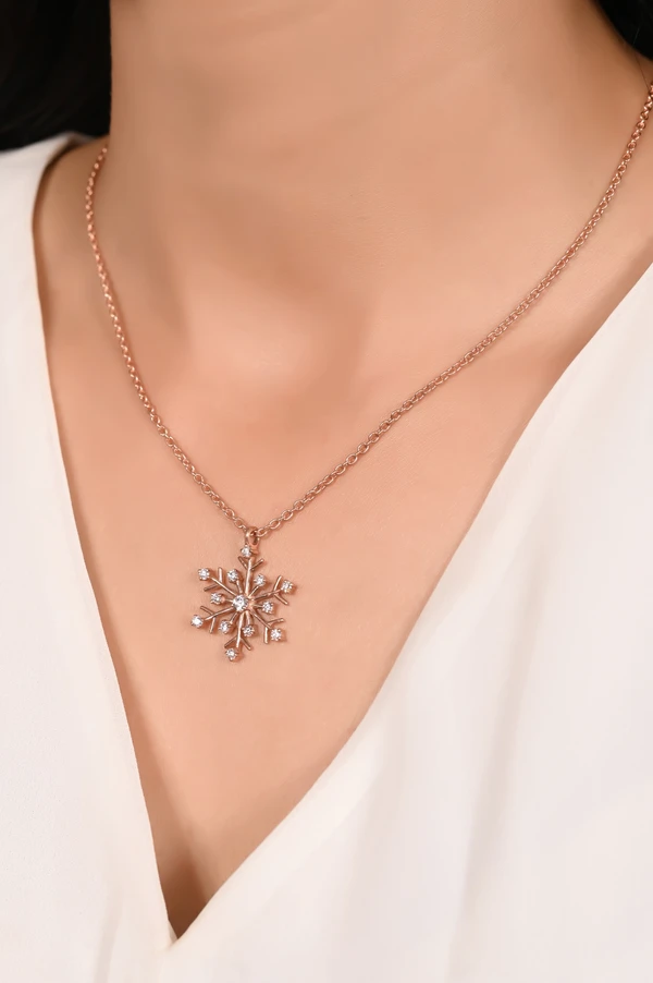 Mira Snow Flake Pendent  - Rose Gold, Pendent Length: 20 Inch, Pendent