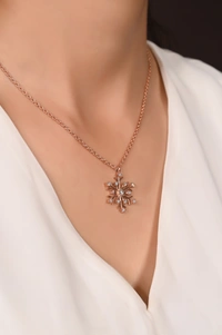 Mira Snow Flake Pendent  - Rose Gold, Pendent Length: 20 Inch, Pendent