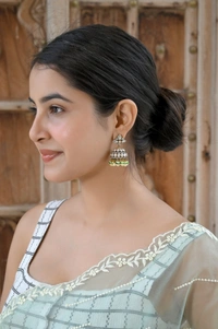 Mira All White Sterling Silver Mozonite Polki Jhumki