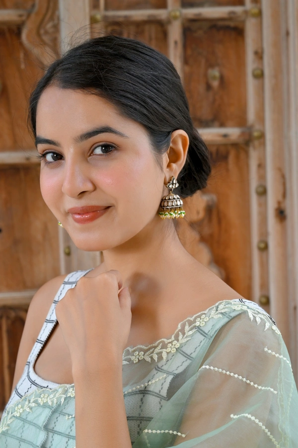 Mira All White Sterling Silver Mozonite Polki Jhumki