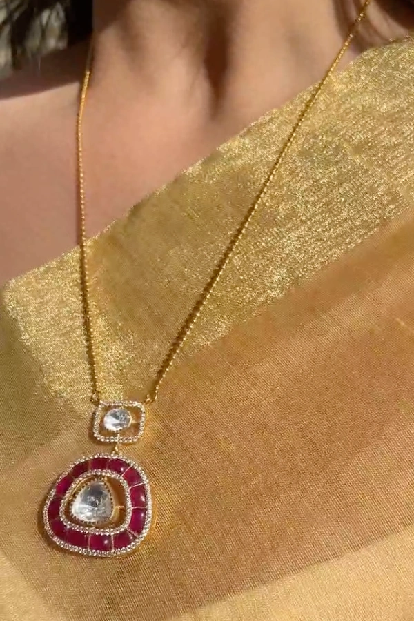 Raya Mozonite Polki Silver Pendent