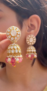 Silver Mozonite Polki Jhumka