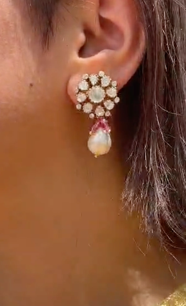 Silver Mozonite Polki Studds