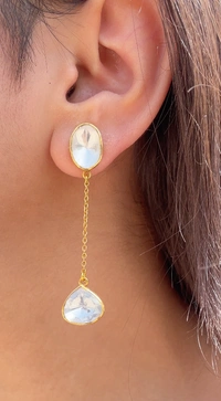 Silver Mozonite Polki Dangliers