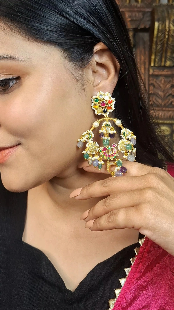 Mira Navratana Polki E/R - Yellow Gold