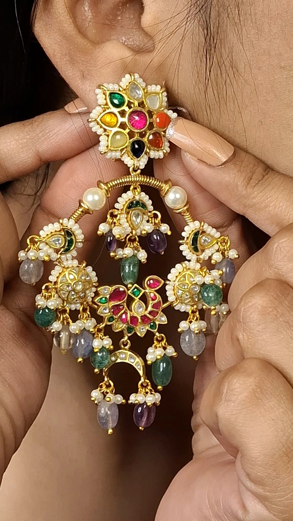 Mira Navratana Polki E/R - Yellow Gold