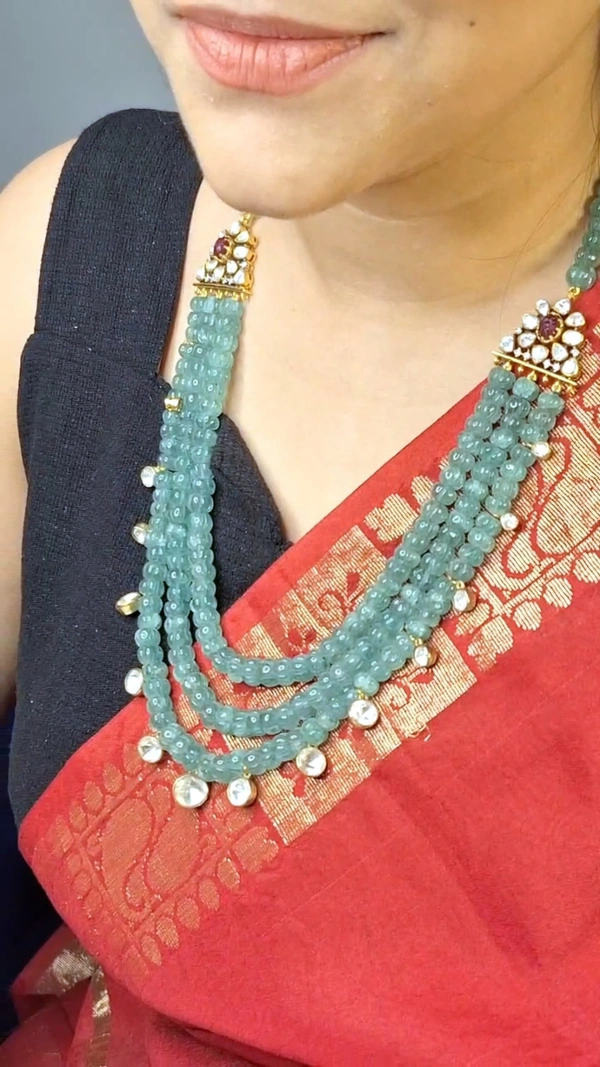 Gauri Mozonite Polki Long Necklace