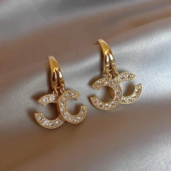 Letter C Rhinestone Drop Earrings 