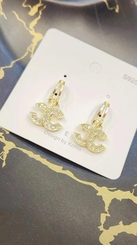 Letter C Rhinestone Drop Earrings 