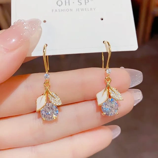 Leaf Crystal Drop Earrings 