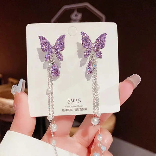 Purple Butterfly Long Earrings