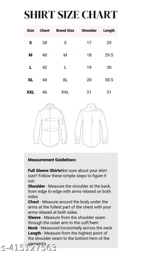 LRK- Premium quality cotton casual, formal, party wear, full sleeve, plain shirt for menName: LRK- Premium quality cotton casual, formal, party wear, full sleeve, plain shirt for menFabric: Cotton BlendSleeve Length: Long SleevesPattern: SolidNet Quantity (N): 1Sizes:M (Chest Size: 40 in, Length Size: 29.5 in) L (Chest Size: 42 in, Length Size: 30 in) XL (Chest Size: 44 in, Length 