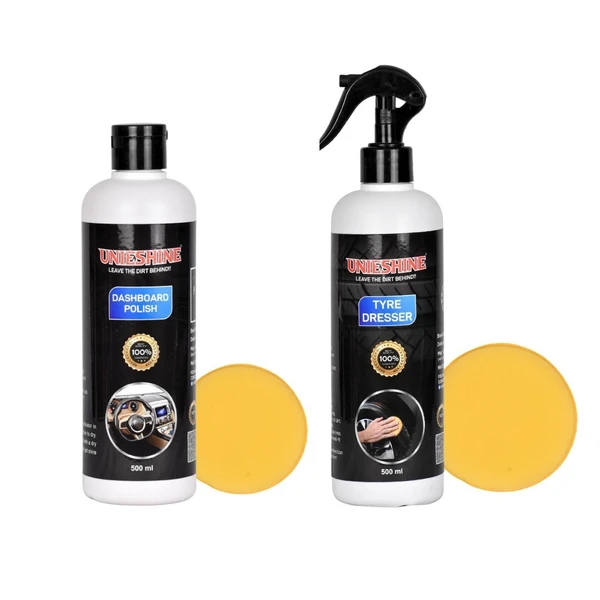 Tyre Polish (500ML) & Dashboard Polish (500ML) with 2 Polish Applicator Sponges