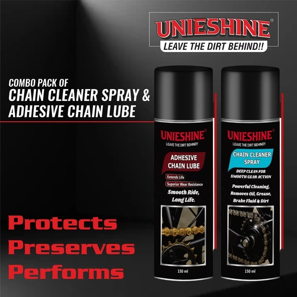 UNIESHINE Chain Lube & Cleaner Kit 150ML Each | Fast-Dry Anti-Rust Chain Care Spray | Long-Lasting Lubrication for Motorcycles, Bicycles, Cars & Industrial Equipment