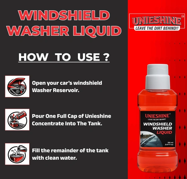 UNIESHINE Car Windshield Washer Concentrate 150ML x 2 | Windshield Wash Fluid & Glass Cleaner | 15ML per Tank | Streak-Free Wiper Liquid for Crystal Clear Visibility | Pack of 2