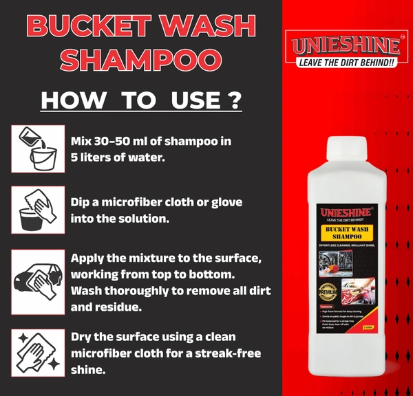 UNIESHINE 1L Bucket Wash Car Shampoo – High Foam, Streak-Free Shine & Paint Safe Car Cleaning Shampoo