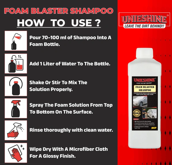 UNIESHINE 1L Foam Wash Car Shampoo – High Foam Snow Foam for Foam Cannon (70ml per 1L Mix) | Streak-Free Car Cleaning