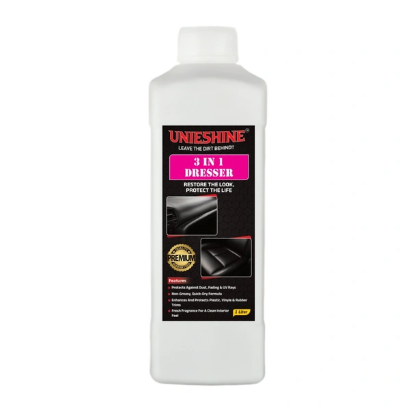 UNIESHINE 1L 3 in 1 Dresser – Cream Based Interior Polish, Shine & Protection for Tyres, Plastic & Rubber