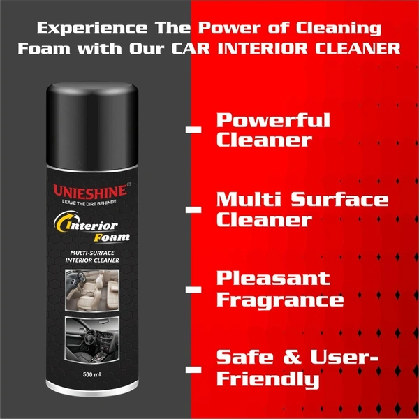 UNIESHINE Car Interior Foam Cleaner 500ml – Multi-Surface Upholstery & Leather Cleaner for Car Seats, Dashboard, Roof Lining & Sofa | Deep Cleaning Stain & Odor Remover