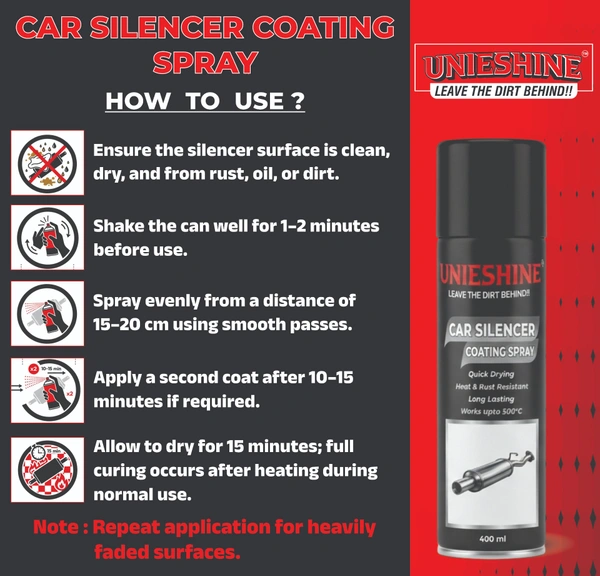UNIESHINE Car Silencer Coating Spray 400ML – Exhaust & Underbody Anti-Rust Coating for 4 Wheelers | Silver Heat-Resistant Corrosion Protection, Diesel Wash Resistant