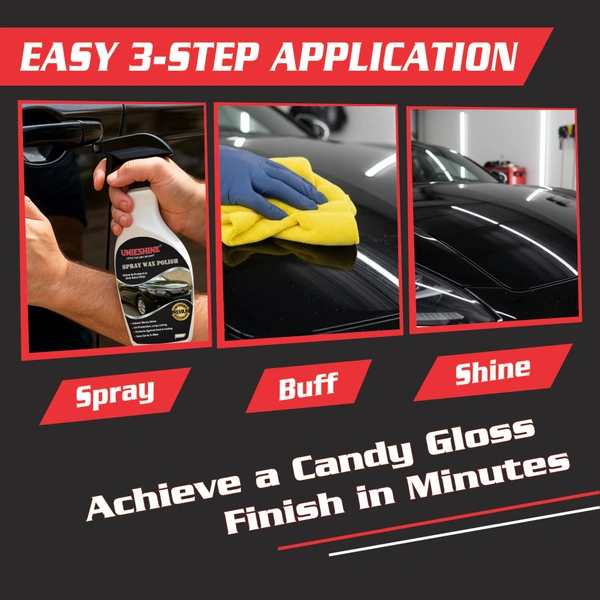 UNIESHINE Premium Liquid Wax Polish Spray 500ML with Microfiber Cloth – Car & Bike Spray Wax | Instant Shine, High Gloss Finish & Long-Lasting Paint Protection