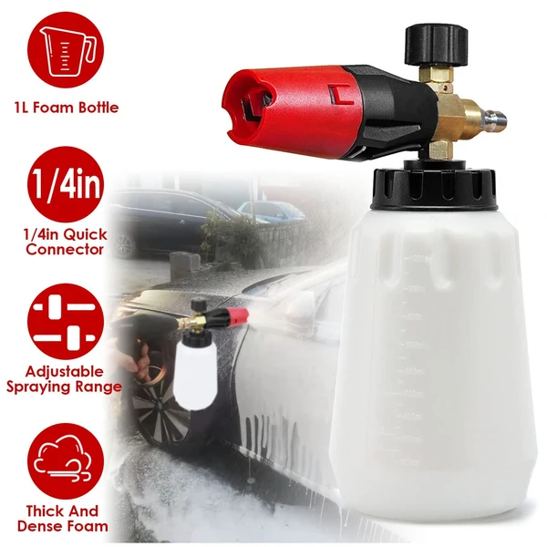 UNIESHINE Adjustable Pro Foam Blaster Professional Foam Canon | 1.1L Super Snow Foam Lance with 1/4' Brass Quick Connector for Pressure Washer Gun - Red