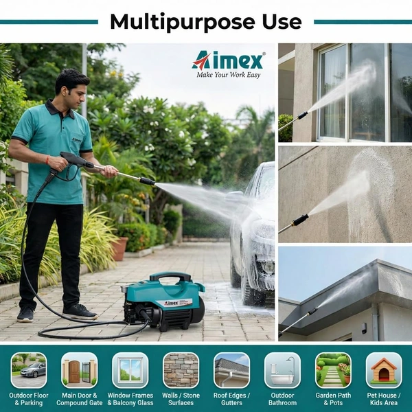 AIMEX Aimex D3 High Pressure Washer 1800W | 120 Bar Portable Power Washer | 10L/Min Flow with 8m Hose Pipe | Electric Car & Bike Washer Machine for Home & Outdoor Cleaning