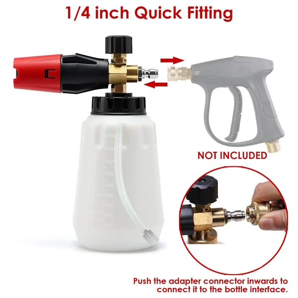 UNIESHINE Adjustable Pro Foam Blaster Professional Foam Canon | 1.1L Super Snow Foam Lance with 1/4' Brass Quick Connector for Pressure Washer Gun - Red