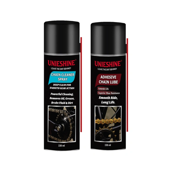 UNIESHINE Chain Lube & Cleaner Kit 150ML Each | Fast-Dry Anti-Rust Chain Care Spray | Long-Lasting Lubrication for Motorcycles, Bicycles, Cars & Industrial Equipment