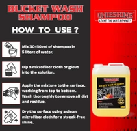 UNIESHINE Bucket Wash Car Shampoo 5 Litre | High Foaming, pH Balanced Concentrated Formula | 50ml in 5L Water | Scratch-Free Car Cleaning | Safe for All Car Surfaces