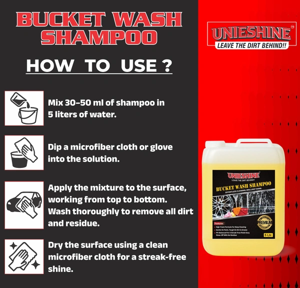 UNIESHINE Bucket Wash Car Shampoo 5 Litre | High Foaming, pH Balanced Concentrated Formula | 50ml in 5L Water | Scratch-Free Car Cleaning | Safe for All Car Surfaces