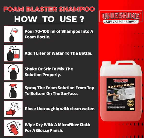 UNIESHINE Foam Wash Car Shampoo Concentrate 5L | pH Neutral Snow Foam | Extreme Suds Car Wash Soap | Safe for All Paints | Powerful Dust & Grime Removal | Professional Car Detailing Shampoo