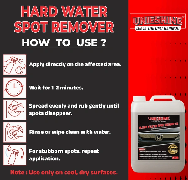 UNIESHINE Hard Water Spot Remover 5L | Limescale & Mineral Stain Remover | Descaler for Car Glass, Chrome, Tiles & Mirrors | Bathroom & Kitchen Tap Cleaner | Restores Shine & Clarity
