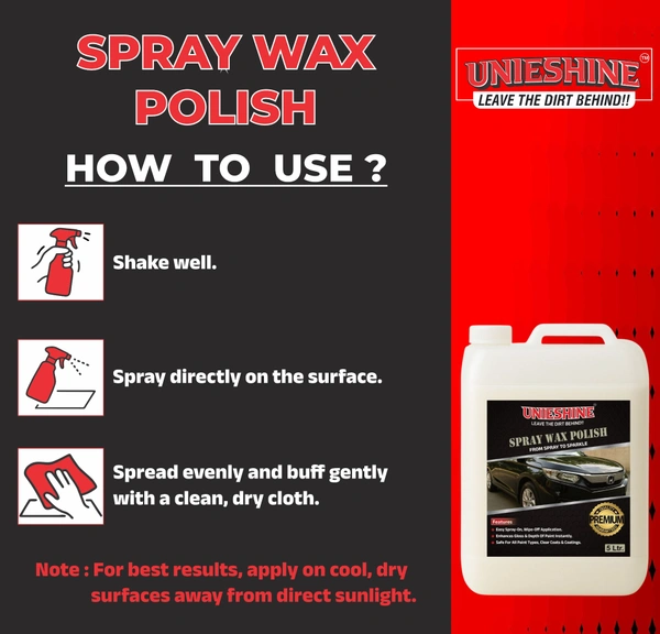 UNIESHINE Premium Liquid Wax Polish 5L | Instant Car & Bike Shine | Spray & Wipe Car Polish | Long-Lasting Paint Protection | Glossy Smooth Finish Wax