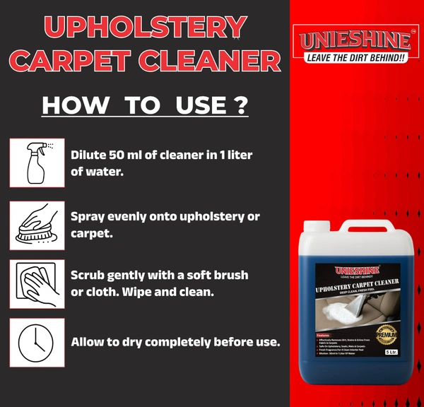 UNIESHINE Upholstery & Carpet Cleaner 5L Concentrate | Makes Up to 100L Solution | Car Interior, Sofa & Carpet Cleaner | Deep Stain Removal | Multi-Surface Fabric Cleaning with Fresh Fragrance