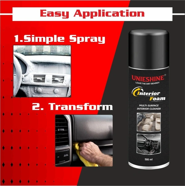 UNIESHINE Car Interior Foam Cleaner 500ml – Multi-Surface Upholstery & Leather Cleaner for Car Seats, Dashboard, Roof Lining & Sofa | Deep Cleaning Stain & Odor Remover