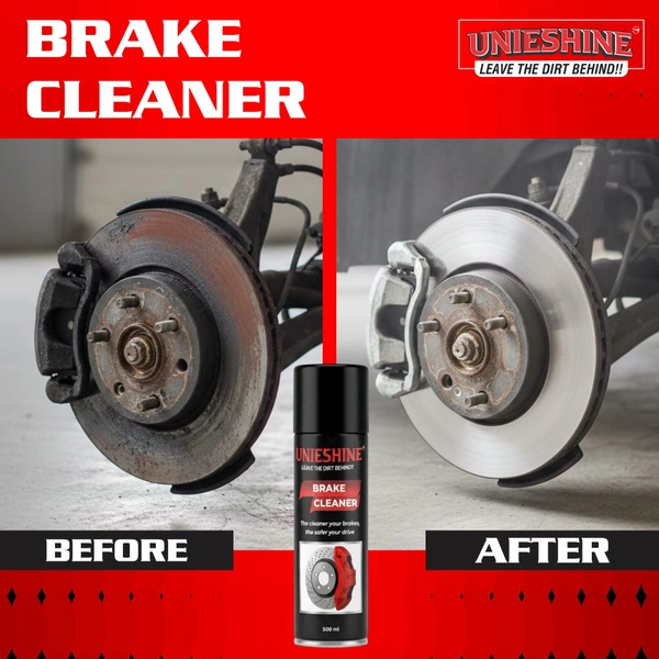 UNIESHINE Brake Cleaner Spray 500ML – Fast-Drying Disc & Brake Parts Cleaner for Car and Bike | Residue-Free Degreaser, Anti-Rust Support & Noise Reduction