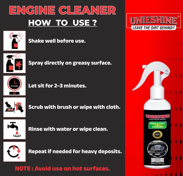 UNIESHINE Engine Cleaner Degreaser Spray 200ML with Microfiber Cloth Powerful Oil Grease Remover for Car Bike Motorcycle Engine Cleaner