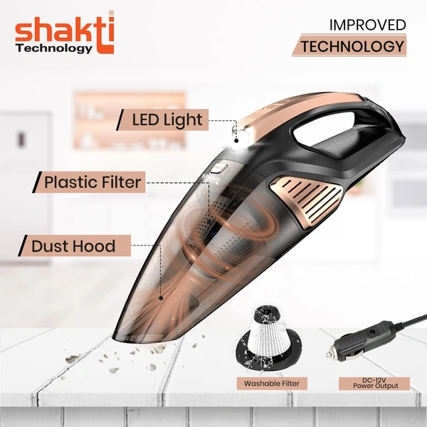 SHAKTI TECHNOLOGY Shakti Technology Sweep High Power Auto Car Vacuum Cleaner for Deep Cleaning, Hand Held Portable Cars Vacuum for Car Cleaning with DC 12V, 140W Vacuum Motor & 5000 PA Powerful Suction