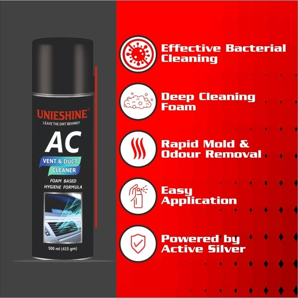 UNIESHINE AC Vent & Duct Cleaner 500ML | Car & Home Air Conditioner Cleaning Foam Spray | Antibacterial Odor Neutralizer | Removes Dust, Bacteria & Musty Smell