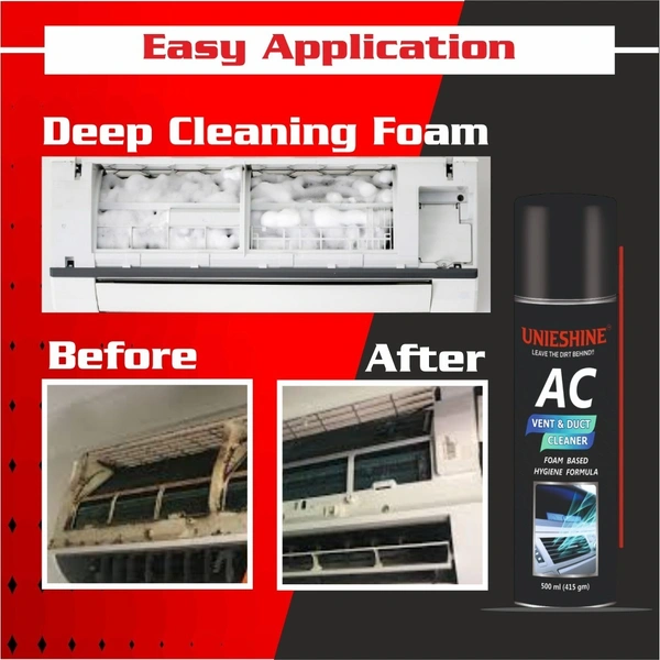 UNIESHINE AC Vent & Duct Cleaner 500ML | Car & Home Air Conditioner Cleaning Foam Spray | Antibacterial Odor Neutralizer | Removes Dust, Bacteria & Musty Smell