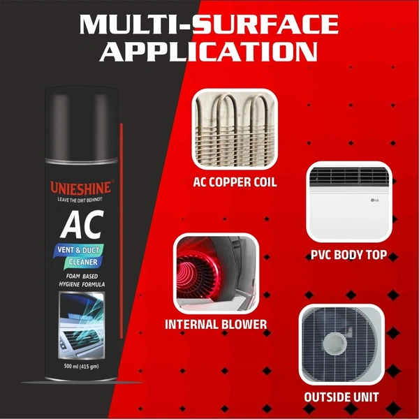UNIESHINE AC Vent & Duct Cleaner 500ML | Car & Home Air Conditioner Cleaning Foam Spray | Antibacterial Odor Neutralizer | Removes Dust, Bacteria & Musty Smell